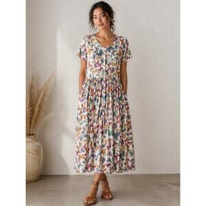 Sita Butterfly Print Cotton Midi Dress Fairy Cottagecore Boho Festival Small